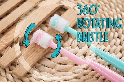 E.M&S.T by Emmeliestella Small Dog & Cat Toothbrush 360 Degree Soft Silicone, Cat Dental Care, Toothbrush Holder, Easy to Handle, Independent Packaging, Extra Suction Cup, Light Blue&Light Pink 3PCS