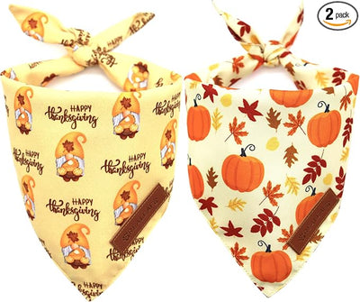 Realeaf Thanksgiving Dog Bandanas 2 Pack, Pumpkins and Happy Thanksgiving Pet Scarf for Boy and Girl, Premium Durable Fabric, Reversible Holiday Bandana for Large and X-Large Dogs Pets (X-Large)