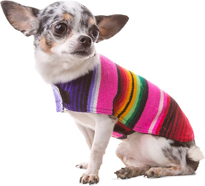 Dog Clothes - Handmade Dog Poncho from Authentic Mexican Blanket (Pink, X-Small)