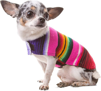 Dog Clothes - Handmade Dog Poncho - Cinco De Mayo Chihuahua Costume from Authentic Mexican Blanket (Pink, XXS)