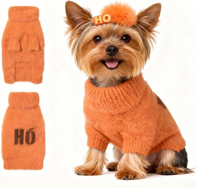 Small Dog Furry Pullover Sweater, Classic Turtleneck Dog Clothes for Cold Weather Cute Warm Pet Clothes for Chihuahua, Bulldog, Dachshund, Pug Orange Small