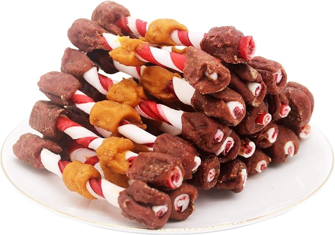 Triple Flavored Dog Kabobs, Rawhide Chews with Chicken Beef and Liver, High Protein 52% Puppy Training Snacks, 8 Ounces