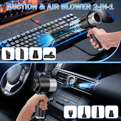 KMM Handheld Car Vacuum Cleaner, 16000PA Hand Held Vacuum Portable Cordless, 2 in 1 Air Duster and Vacuum Cleaner with LED Light, Multi-Nozzles, 120W High Power Mini Vacuum for Home, Pet, Office