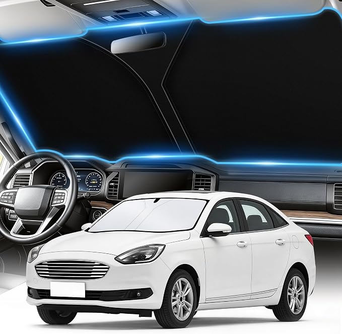SINGARO 300T Universal Car Windshield Sun Shade, Foldable Reflective for Windshield & Window Shades with Overlapping Design, Car Interior Accessories (57" L x 30" W)
