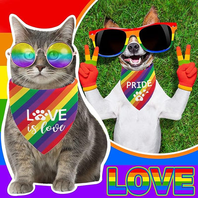 Pride Dog Bandanas Puppy Scarf - LGBT Rainbow Dog Outfits - 2 Pcs Adjustable Triangle Double-Layer Reversible Pet Bandanas for Small Medium Large Dogs
