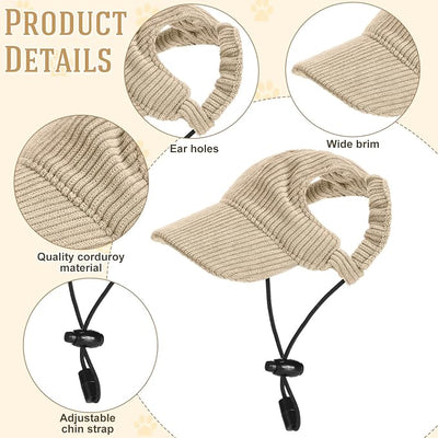 Jadive X-Small Dog Sun Hat with Ear Holes, Dog Cat Sunglasses with Anti-Slip Silicone Rope Baseball Cap Adjustable Puppy Sunbonnet Headdress Beach Visor Hat for Puppies Summer Outdoor(Khaki)