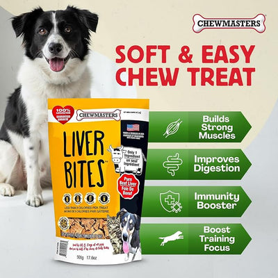 Chewmasters 100% Pure Beef Liver Bites - Freeze Dried Dog Treats, All Natural High Protein Training Treats, Grain Free, No Additives, Real Meat Flavor for All Life Stages, Made in USA - 17.6oz