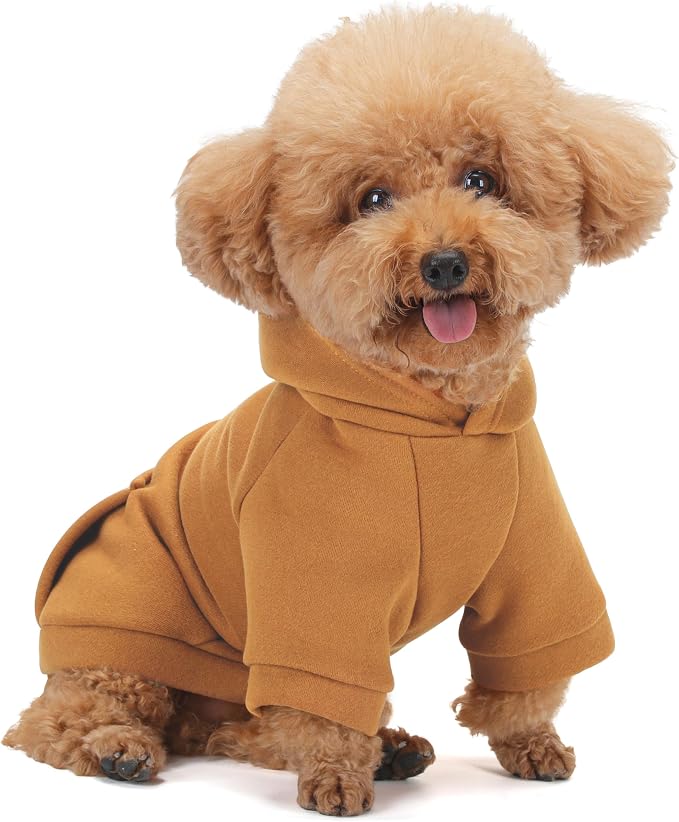 Winter Dog Hoodie with Pockets - Solid Color Polycotton Sweatshirt for Small, Medium, and Large Dogs - Soft, Warm, Cozy Pet Clothing for Cold Weather - Ideal for Outdoor Walks.Camel-3XL