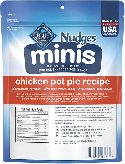 Blue Buffalo Nudges Minis Chicken Pot Pie Recipe, Natural Dog Treats Mineral-Enhanced for Flavor, 10 oz. Bag (Pack of 2)
