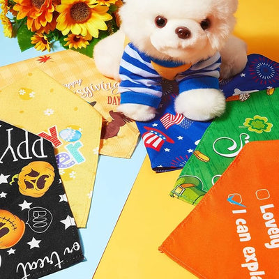 Weewooday 9 Pcs Holiday Dog Bandanas Halloween Thanksgiving Christmas Bandanas Birthday Scarf Adjustable Large Pet Washable Scarves for Large Dog Costume Supply