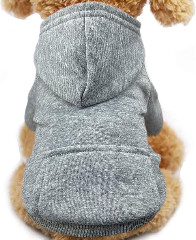 Jecikelon Soft Dog Hoodies for Small Dogs, Fleece Puppy Sweatshirt with Pockets, Warm Winter Cold Weather Coats for Pet Cat, Cute Clothes Puppy Costume (Grey, Medium)