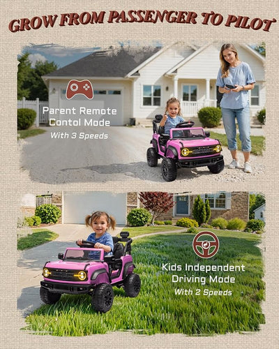 First Ride On 12V Electric Ride on Toys for Toddler, Ford Bronco Raptor Kids Ride on Car with Remote Control, 12 Volt Battery Powered Cars for Children with Smooth Start, Bluetooth (12V, Pink)