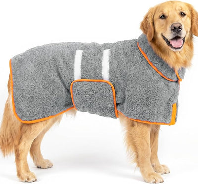 Bienbee Dog Bathrobe, Quick Drying Super Absorbent Pet Robes for Small Medium Large Dogs, Drying Coat for After Bath & Swim, Warm & Cozy Dogs Towels, Dog Puppy Bath Supplies, Gray XL