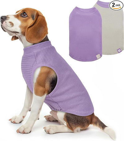 KYEESE 2Pack Waffle Dog Shirts, Lightweight Sleeveless Dog T Shirts for Medium Large Dogs Boy Girl, Breathable Pet Vest Comfortable Tank Top Soft Dogs Clothes for Daily Wear, Purple+Grey, 2XL