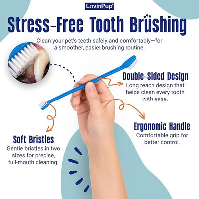 Double-Sided Dog Toothbrush Set – 2-Pack Cat & Dog Toothbrushes with Soft Bristles – Long Handle & Gentle Cleaning Design for Pet Dental Care, Plaque & Tartar Removal at Home