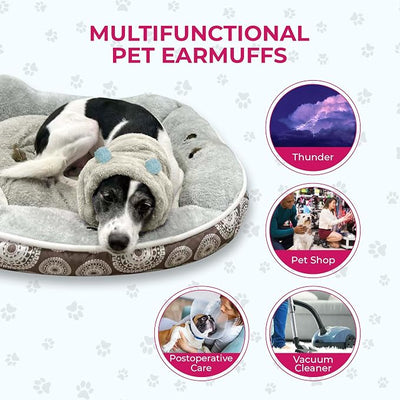 Dog Ear Muffs Noise Protection - Soft Calming Hood for Anxiety Relief, Fireworks, Thunder, Grooming & Vet Visits - Elastic Headband & Comfortable Neck Warmer for Travel (White, Medium)