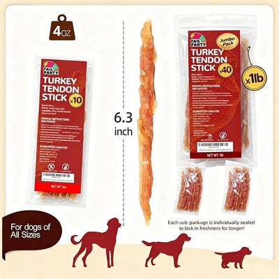 TailParty Turkey Tendons for Dogs (Strip, 4 oz), All Natural Dental Chews, Rawhide Alternative, Long-Lasting Training-Reward Treats for Health-Conscious Pet Owners(10/Pack)