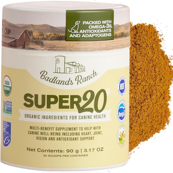 Badlands Ranch - Super20 Canine Supplement Organic Ingredients Multi-Benefit Supplement, Ashwagandha, Help w/Canine Well-Being, Heart, Joint, Vision, Antioxidant Support by Katherine Heigl (30 scoops)