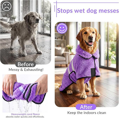 Bienbee Dog Bathrobe, Quick Drying Super Absorbent Pet Robes for Small Medium Large Dogs, Drying Coat for After Bath & Swim, Warm & Cozy Dogs Towels, Dog Puppy Bath Supplies, Light Purple XL
