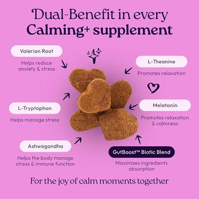 New! WellJoy Dog Supplement Calming+ GutBoost | Dog Health Supplement | Promotes Relaxation & Calmness | Dual-Benefit GutBoost Formulation | Vet Formulated | USA Made | Chicken Flavor | 90 Soft Chews