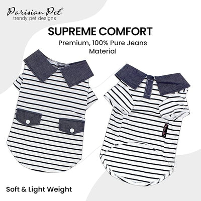 Parisian Pet Preppy Boy Polo Dog Shirt – Classic Cotton Pet Apparel with Collar - Soft Breathable Puppy T-Shirt - Cute Trendy Dog Clothes - Ideal Summer Clothes for Large Dogs - Shirts for Dogs Boy
