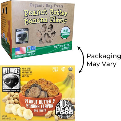 Wet Noses Organic Crunchy Dog Treats – for All Pet Sizes, Breeds – Senior Dog Snack – 100% Human-Grade – Delicious Chews for Dogs – Grain-Free Peanut Butter & Banana, 5 Lb. Package may vary.