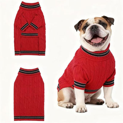 Small/Medium Dog Sweater, Warm Dog Winter Coat w/Sleeves, Comfortable High Neck & Leash Hole, Premium Dog Clothes for Bulldog-Best for Holidays, Daily Walks L Bright Red