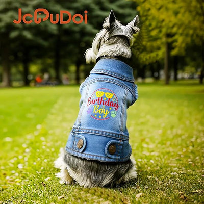 Birthday Gift Boy Dog Jeans Jacket Denim Pet Coat for Puppy Small Dogs Classic Overalls Male Cat Costumes Washed Vest Clothes Outfit T-Shirts (X-Small)
