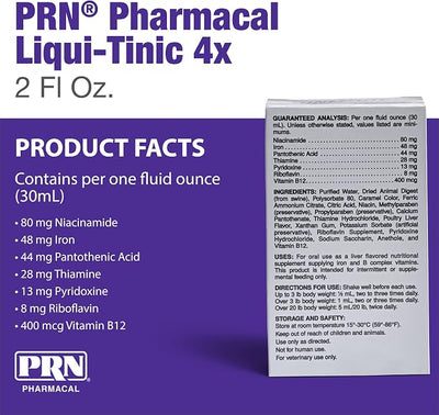 PRN Pharmacal Liqui-Tinic 4X - Iron & B Vitamin Supplement for Pets - Liver-Flavored - 2 fl oz (3 Pack)
