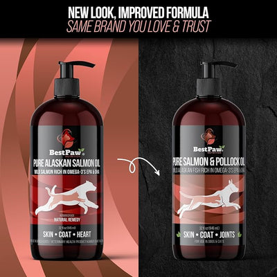 Wild Alaskan Salmon Oil for Dogs | Liquid Omega 3 Fish Oil with Pump | Skin and Coat, Joint and Heart Support | High Potency EPA and DHA | 32oz