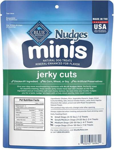 Blue Buffalo Nudges Minis Jerky Cuts Made with Real Chicken, Natural Dog Treats Mineral-Enhanced for Flavor, 10 oz. Bag (Pack of 2)