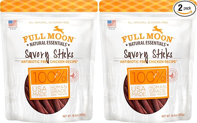 Full Moon Dog Treats, Chicken Sticks | Human Grade | All Natural | 16 Ounce | Pack of 2