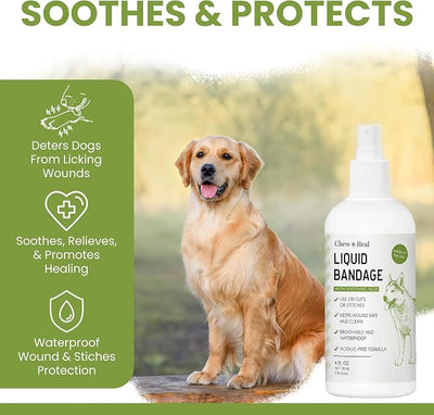 Liquid Bandage for Dogs 4oz Waterproof Spray - Dog Wound Care with Aloe for Cuts, Scrapes, Hot Spots & Paw Injuries - Alcohol-Free, Safe if Licked, Made in USA | Chew + Heal