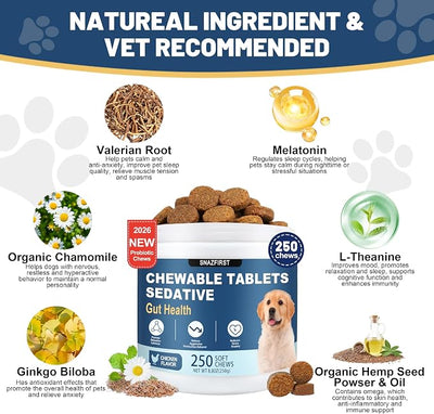 Calming Chews for Dogs, Dog Calming Chews-Melatonin for Dogs, Dog Melatonin Bites Sleep Aid Calm with Noise,Thunder,Barking,Separation(Chicken Flavor, 250 Chews)
