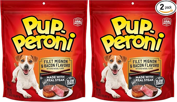 Pup-Peroni Dog Treats, Filet Mignon & Bacon Flavors, 22.5 Ounce, Made with Real Steak (Pack of 2)