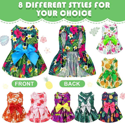 LEIFIDE 8 Pcs Summer Themed Hawaii Dog Dresses Holiday Flamingo Fruit Floral Pattern Pet Skirts Hawaii Puppy Princess Dresses Outfits Bowknot for Girl Dogs Cats Beach(XL)
