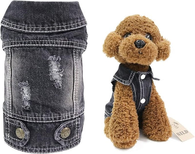 SILD Pet Clothes Dog Jeans Jacket Cool Black Denim Coat Small Medium Dogs Lapel Vests Classic Hoodies Puppy Vintage Washed Clothes (XXL, Black)