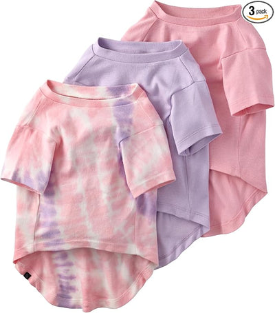 Pet Passion Toby II - The Perfect Tee, 3 Pack Short Sleeve Pet T-Shirt 100% Organic Cotton Tees Clothes for Small, Medium, Large Dogs, Pink Tie Dye, XX-Small (4-7 lbs)
