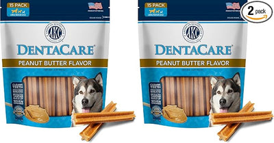 AMERICAN KENNEL CLUB Dentacare Large Breed Peanut Flavored Dental Dog Treats, Naturally Flavored, 15 Count (Pack of 2)