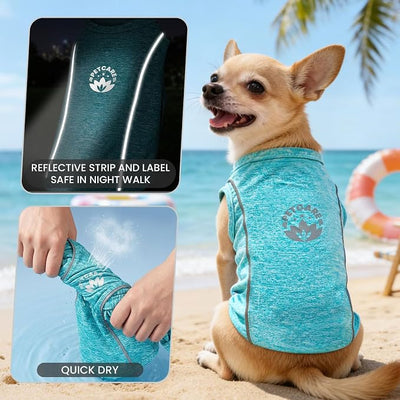 PETCARE Sun Protection Dog Shirts for Small Dogs Quick Dry Soft Stretchy Dog T-Shirts with Reflective Label Tank Top Sleeveless Vest Pet Clothes, Athletic Fabric, Blue, XS (Chest 13" Length 9.8")