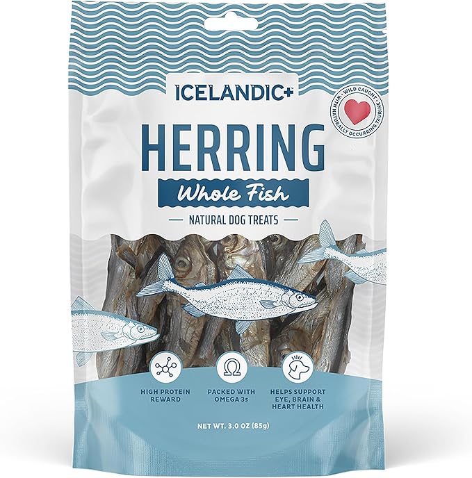 Icelandic+ Whole Fish Herring - 3oz Bag - Dog Treats, Pure Wild-Caught Air-Dried Fish, Single Ingredient Snack, Pet Chew, Just The Fish Nothing Else