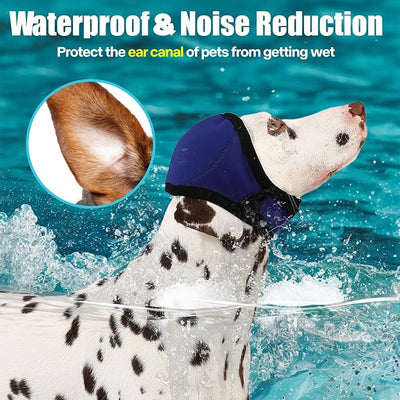 Dog Ear Muffs Wrap for Hematoma, Bathing, Drying, Swimming & Noise Anxiety Relief- Elastic Waterproof Ear Protection with Calming Hoodie Design for Grooming