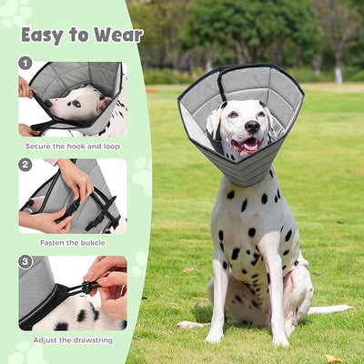 Avont Dog Cone Alternative, Adjustable Soft Comfy Foldable E Cones for Medium Large Dogs After Surgery, Escape-Proof Elizabethan Collar for Surgical Wound Recovery Stop Licking -Grey(XL)
