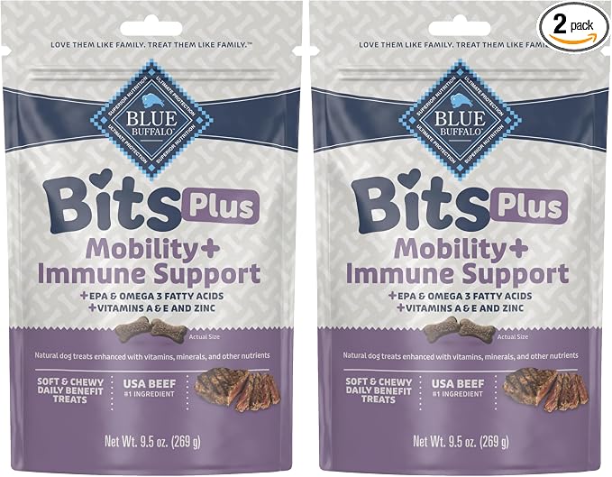 Blue Buffalo Blue Bits Plus Mobility and Immune Support Soft Dog Treats, Beef, 9.5-oz. Bag (Pack of 2)