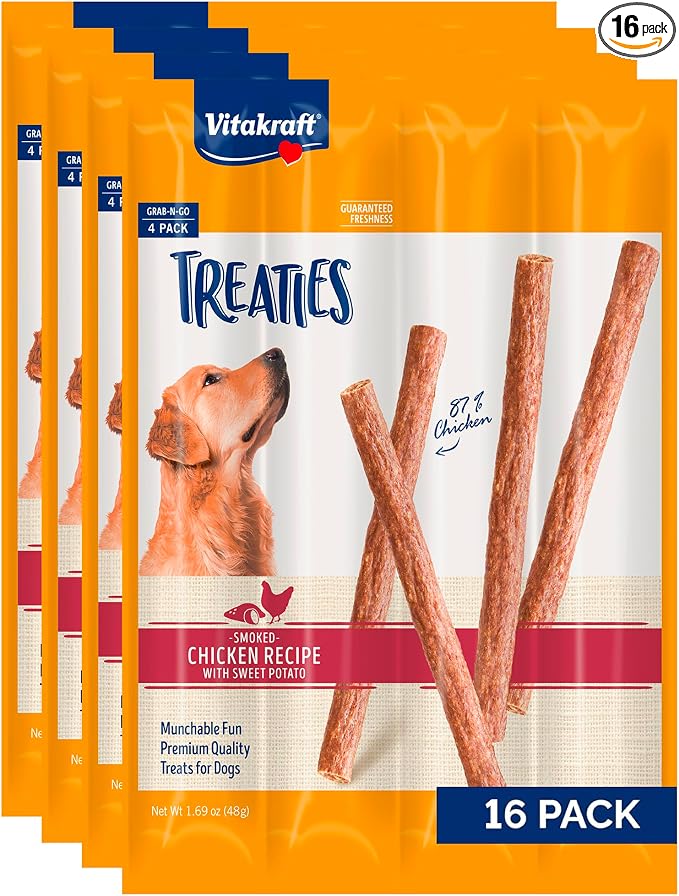 Vitakraft Treaties Dog Treat, Smoked Chicken Recipe with Sweet Potatoes, Value-Pack, 16 Count