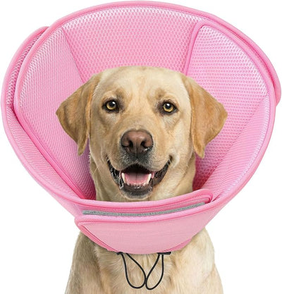 AOFITEE Soft Dog Cone, Adjustable Cones for Dogs After Surgery, Comfy Dog Cone Collar Alternative to Stop Licking, Elizabethan Recovery Collar for Large Dogs(Pink,Large)