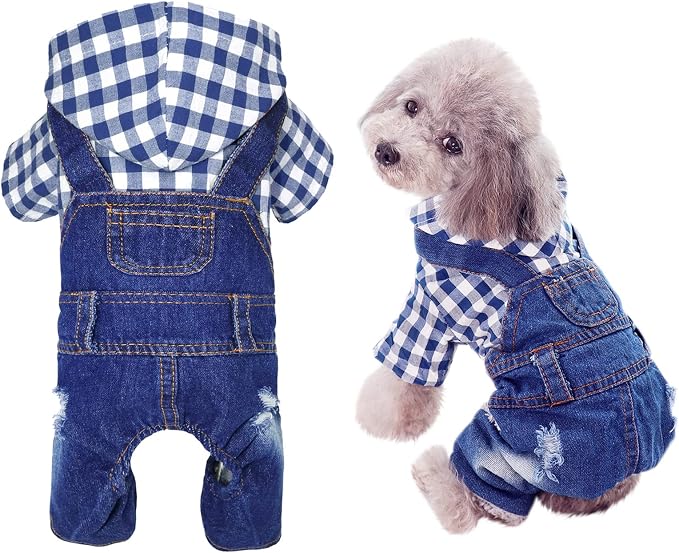 SILD Pet Denim Jumpsuit Dog Jeans Hoodies Cool Blue Coat Medium Small Dogs Classic Jacket Puppy Blue Vintage Washed Vests