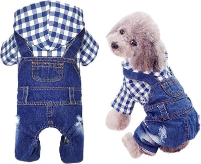 SILD Pet Denim Jumpsuit Dog Jeans Hoodies Cool Blue Coat Medium Small Dogs Classic Jacket Puppy Blue Vintage Washed Vests