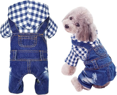 SILD Pet Denim Jumpsuit Dog Jeans Hoodies Cool Blue Coat Medium Small Dogs Classic Jacket Puppy Blue Vintage Washed Vests