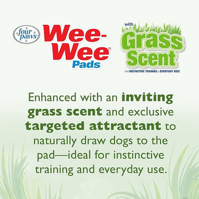 Four Paws Wee-Wee Ultimate Attractant Grass Scented Pee Pads for Dogs & Puppies, Leak-Proof Dog Housebreaking Instinctive Potty Training Floor Protection, 22" x 23", 100 Count
